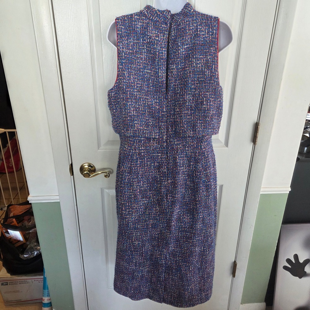 J.Crew Italian Fabric Tweed Mock Neck Sheath Dress Blue Multi 12T Tall Preppy - Picture 8 of 8
